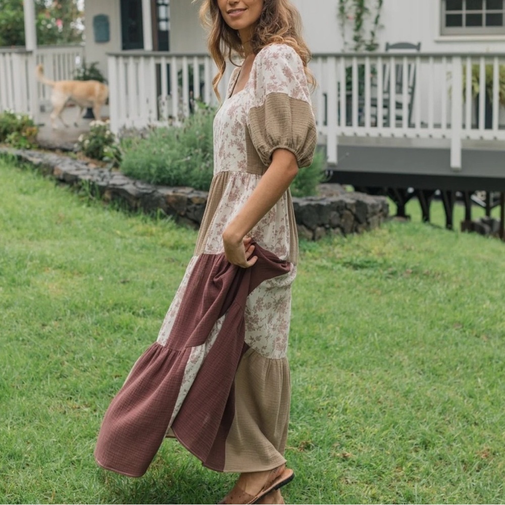 Neuflora Claremore patchwork Dress Puff Sleeve Maxi
